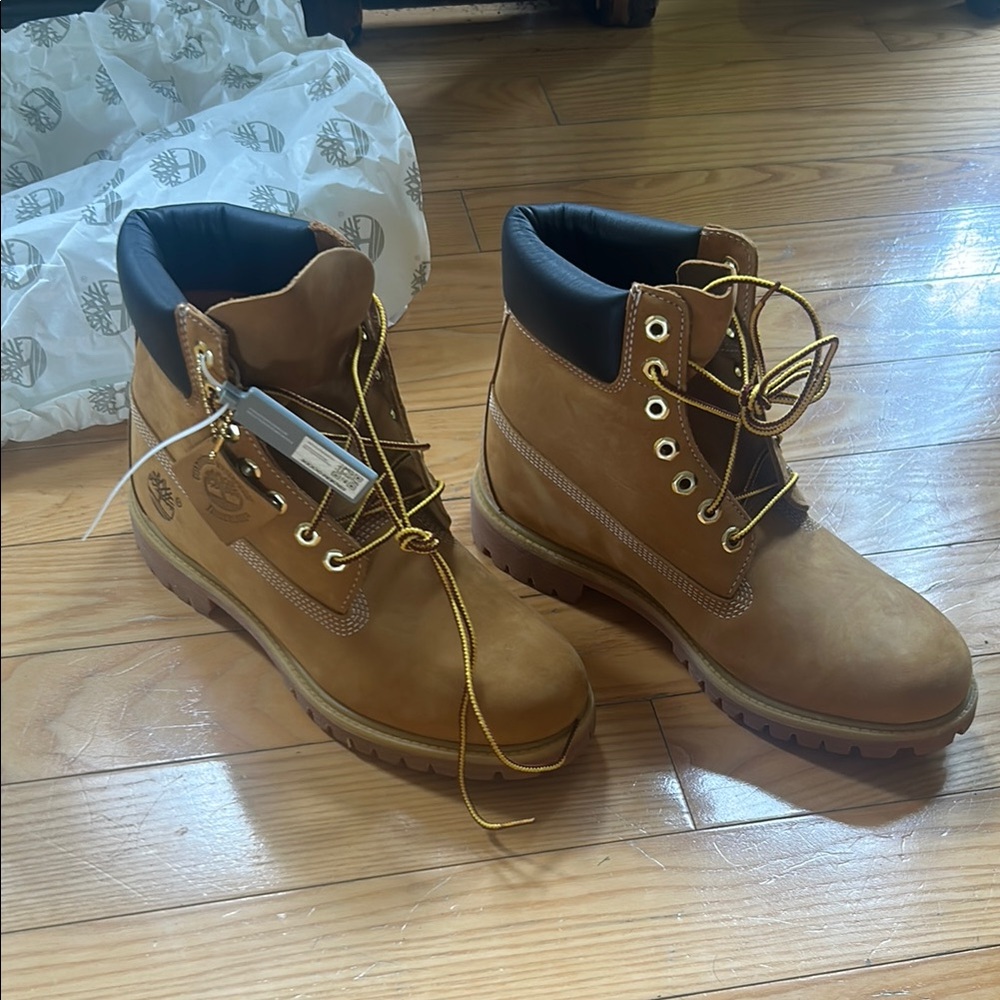 Timberland Premium 6 inch Waterproof Brown Wheat Nubuck Boots with Black Top New